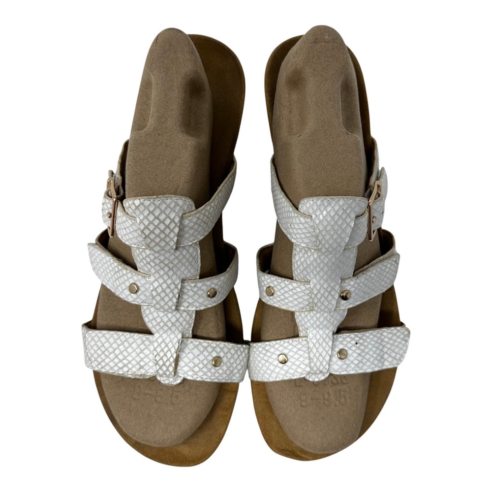 Vionic Radia White Snake Women 10 Sandals Triple Strap Old Money Luxury Vacation